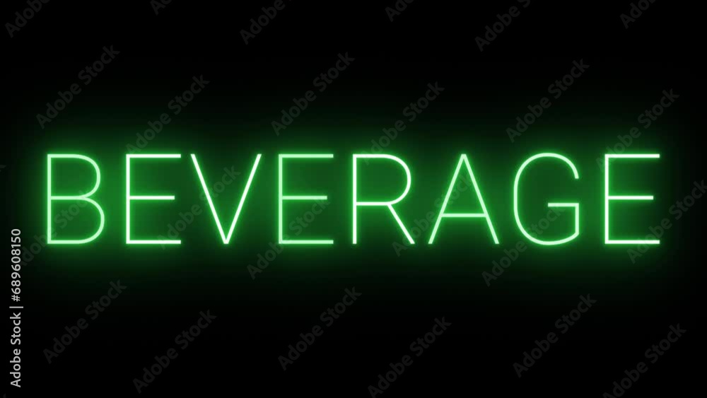 Flickering neon green glowing beverage sign animated black background	