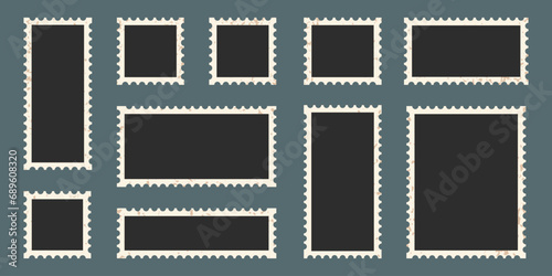 Old Photo Paper Set With Grunge Aged Texture Border. Vintage Photograph Album, Blank Photo Frame. Black Picture, Retro Photography Card Collection. Isolated Vector Illustration
