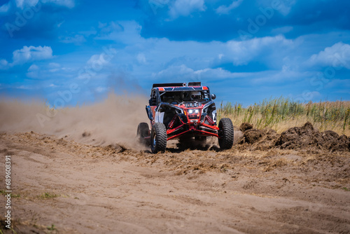 UTV buggy and 4x4 offroad in sandy track. Rally extreme riding