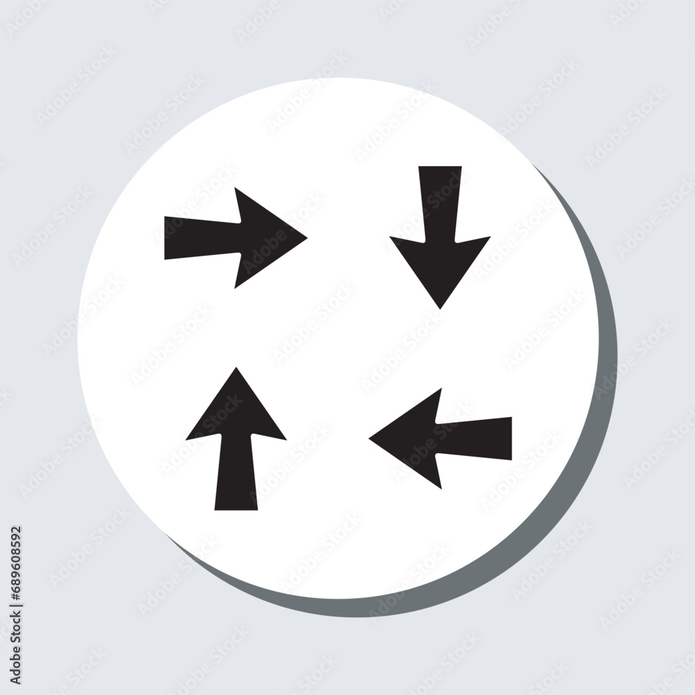 Arrows in different directions icon vector. Four Arrows sign symbol in trendy flat style. Recycling vector icon illustration in circle isolated on gray background Arrows in different directions icon vector. Four Arrows sign symbol in trendy flat style. Recycling vector icon illustration in circle isolated on gray background