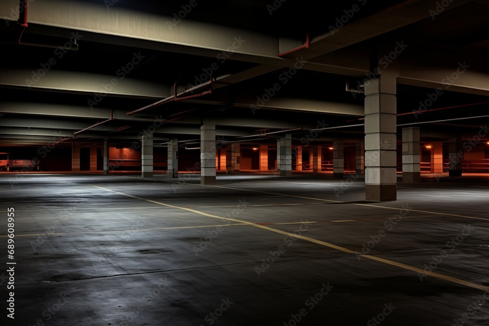 Empty underground parking lot, parking under an office building or shopping center