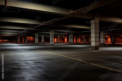 Empty underground parking lot, parking under an office building or shopping center