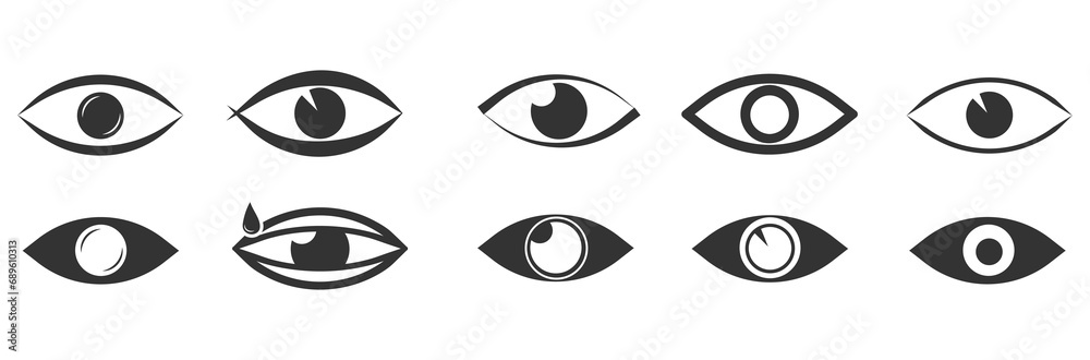 Open and closed eyes images, sleeping eye shapes with eyelash, vector supervision and searching signs. Eyesight symbol. Simple eye collection. View and eye vector linear icon set. Look and vision icon - obrazy, fototapety, plakaty 