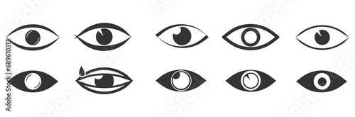 Open and closed eyes images, sleeping eye shapes with eyelash, vector supervision and searching signs. Eyesight symbol. Simple eye collection. View and eye vector linear icon set. Look and vision icon photo
