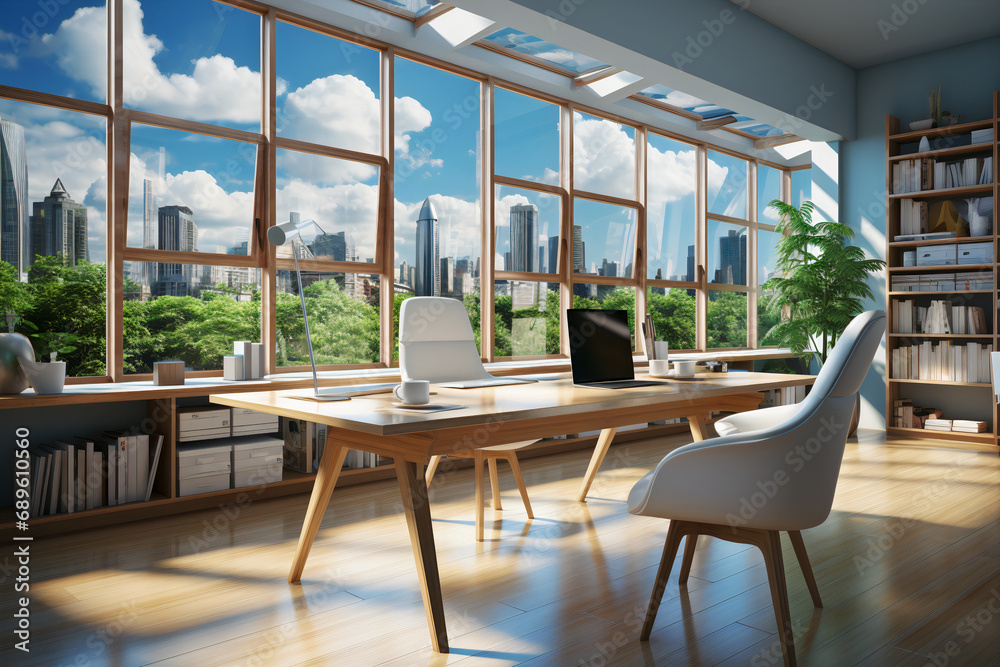 Modern Cozy Office with Cityscape Views