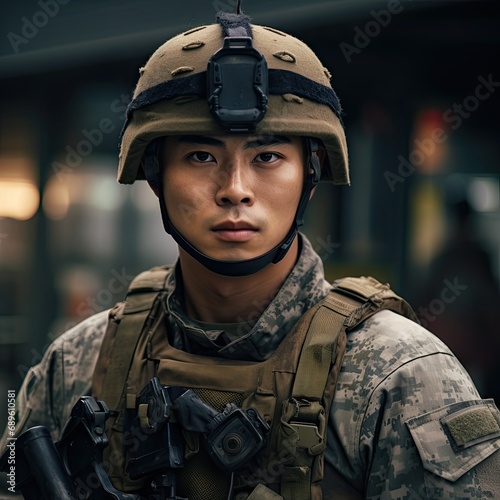 portrait of a korean soldier wearing a military uniform photo