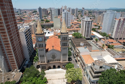Aerial view of Piracicaba cathedral at downtown.
