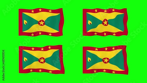 Grenada Waving Flag 2D Animation on Green Screen Background. Looping seamless animation. Motion Graphic