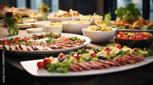 Brunch Buffet with Food Meat Vegetables, Buffet Catering Dining Food Celebration Party.