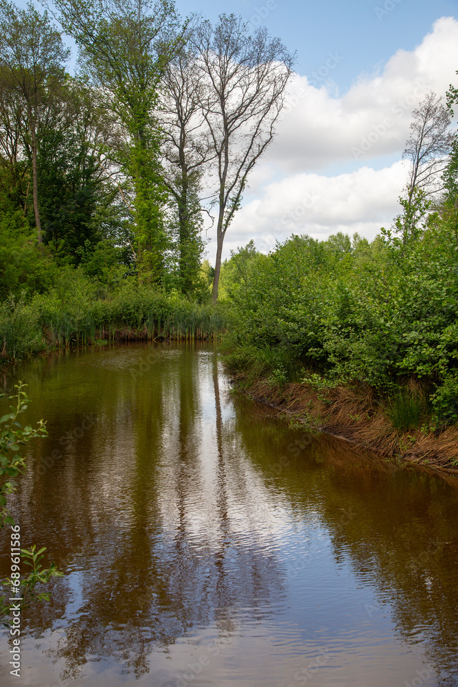 Restored Dutch river Ruiten Aa; Sellingen, Groningen, Netherlands Restored Dutch river Ruiten Aa; Sellingen, Groningen, Netherlands