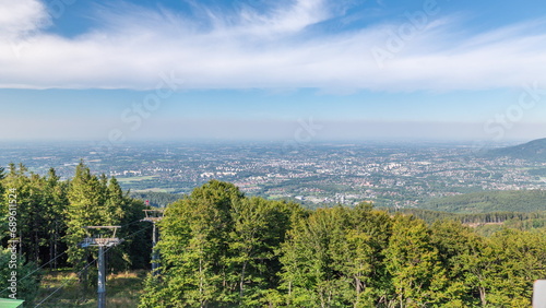 Beautiful aerial panorama seen from Szyndzielnia Mountain timelapse. photo