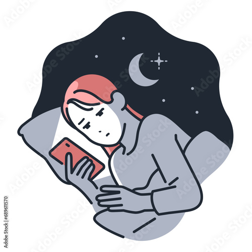 眠れない若い女性のシンプルなベクターイラスト素材