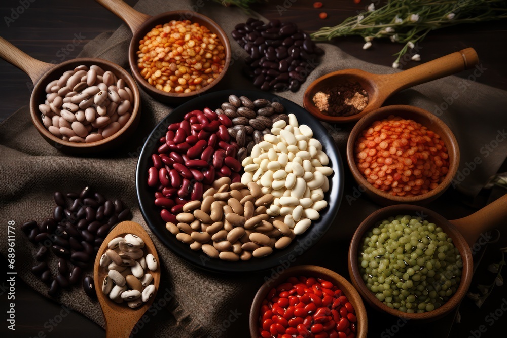 variety of beans on the table. Vegan diet. High in protein food. variety of beans on the table. Vegan diet. High in protein food.