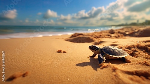 little turtle crawling across a sandy beach © Salander Studio