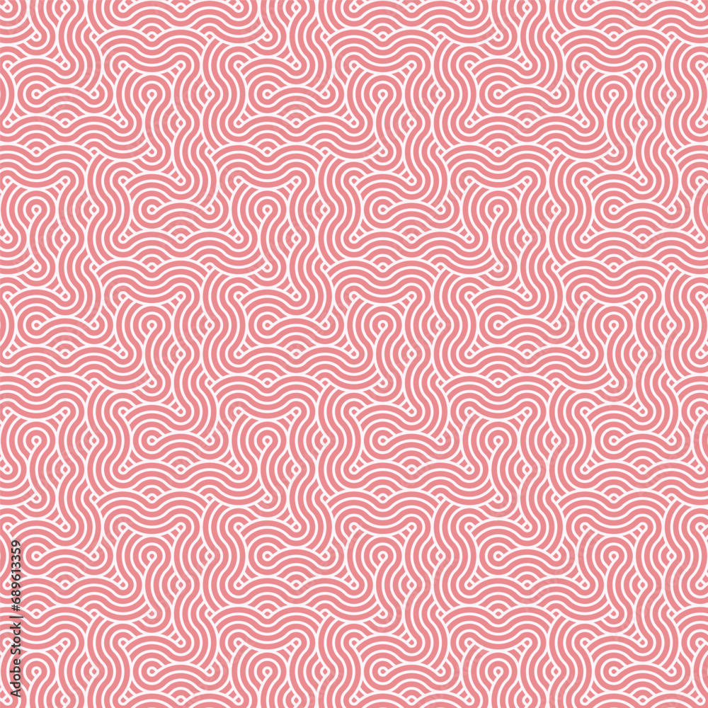 Abstract geometric pink japanese overlapping circles lines and waves pattern