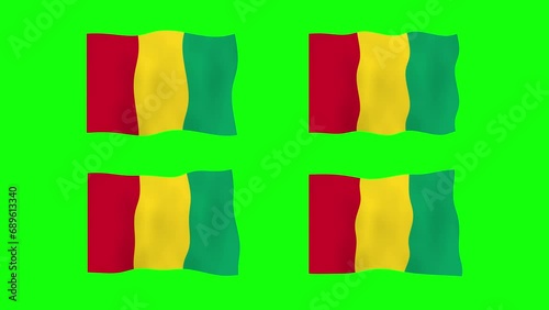 Guinea Waving Flag 2D Animation on Green Screen Background. Looping seamless animation. Motion Graphic
