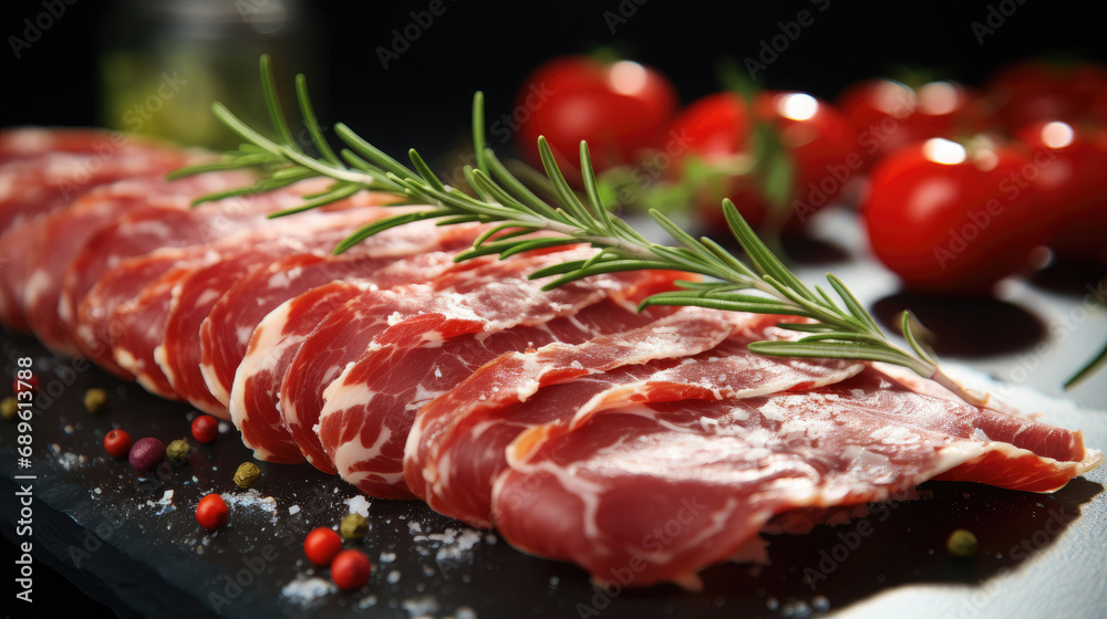 A sliced salami stick, Luxurious food.