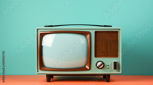 Televisor retro, antiguo sobre fondos lisos de diferentes colores photo