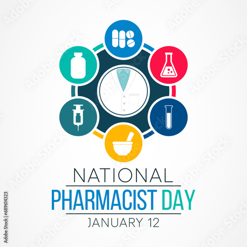 Pharmacist day is observed every year on January 12, The day focuses on the importance of pharmacists, and it honors how much they impact our health and well-being. Vector illustration