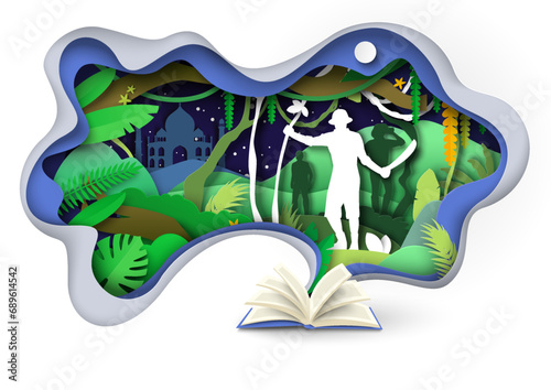 Adventure book with story about expedition in jungle