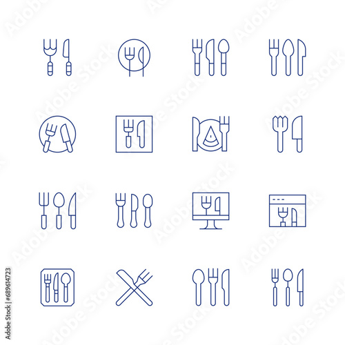 Fork and knife line icon set on transparent background with editable stroke. Containing cutlery, food, restaurant, online, food and restaurant, fork.