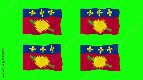 Guadeloupe Waving Flag 2D Animation on Green Screen Background. Looping seamless animation. Motion Graphic