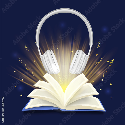 Digital audio book with headphones vector illustration
