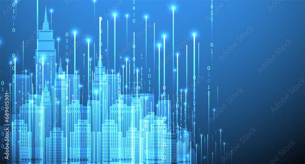 Fototapeta premium Futuristic smart city background. Hand drawn vector illustration.