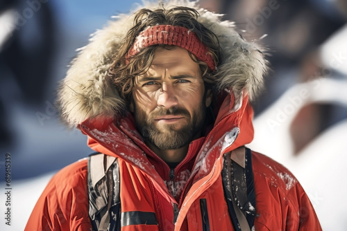 PORTRAIT OF YOUNG MAN IN THE MOUNTAIN.