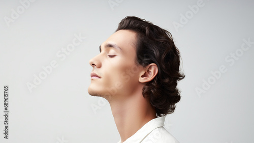 side view of a man on white background