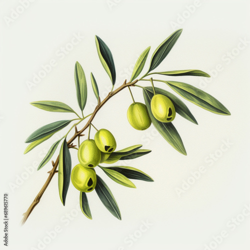Olive branch with green olives, ai technology