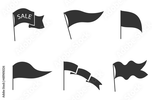 Ribbon flag in vintage style, hand drawn design element, text. Old school flag banners with text sale. Vintage waving flags, ripped banner and grunge flag symbol. Vector illustration.