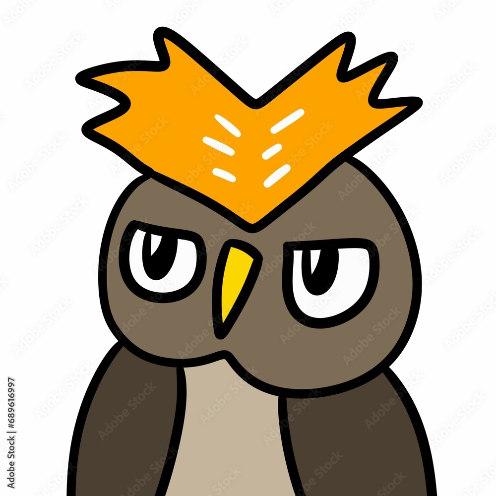 cute owl with crown, illustration on white background.