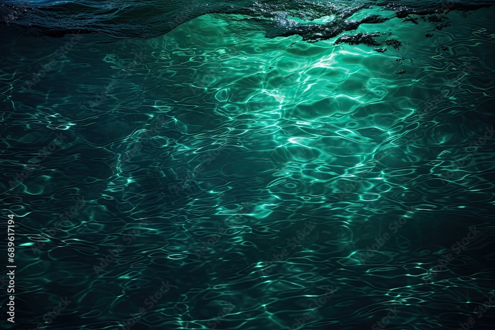 Blue green water surface, Night, Small waves, Ripples - Background