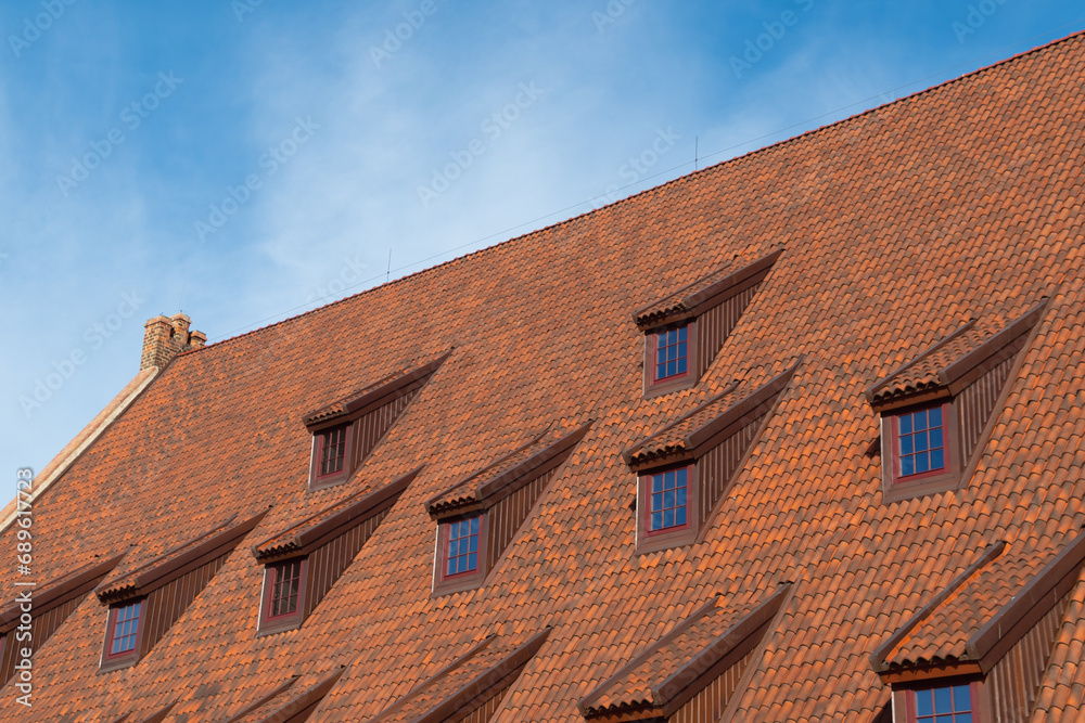 Roof of a building with small windows. Roof of a building with small windows.