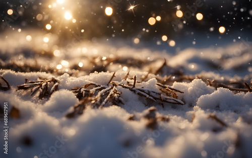 Closeup on snowflakes on the ground, with a winter defocused background © julien.habis