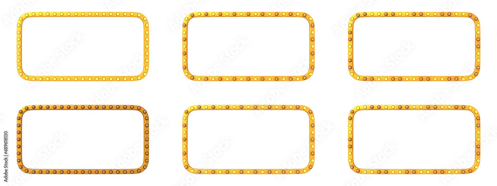 Light bulb animation frame sequence. frame gold border light retro advertising sign on white background. 3d rendering Light bulb animation frame sequence. frame gold border light retro advertising sign on white background. 3d rendering