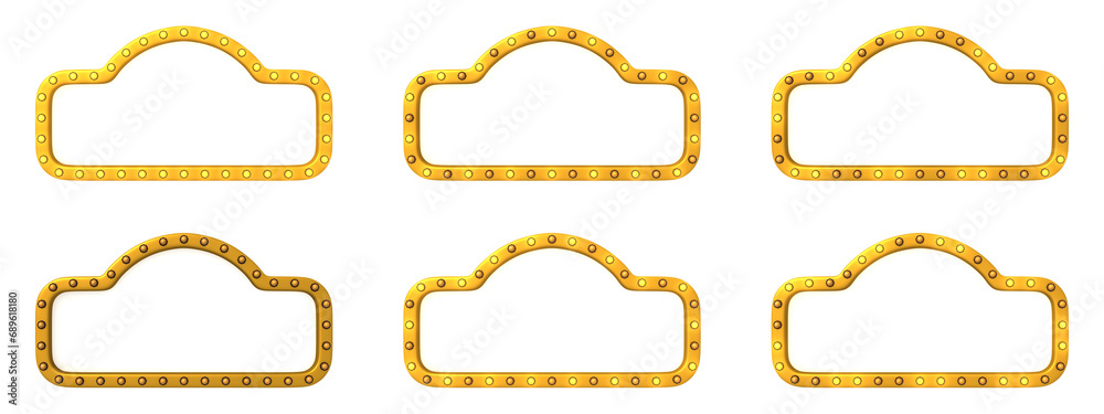 Light bulb animation frame sequence. frame gold border light retro advertising sign on white background. 3d rendering Light bulb animation frame sequence. frame gold border light retro advertising sign on white background. 3d rendering