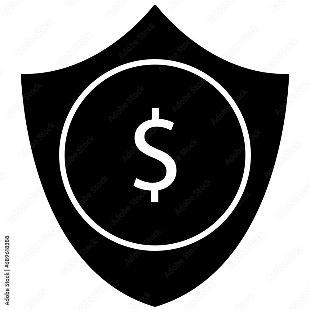 financial protection icon in glyph style. shield and dollar icon financial protection icon in glyph style. shield and dollar icon