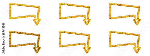 Light bulb animation frame sequence. arrow frame gold border light retro advertising sign on white background. 3d rendering