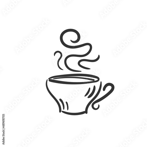 Symbols of glasses of hot drinks on white background. Fragrances evaporate icons. Smells line icon set, hot aroma, smells or fumes. Coffee cup icon. Vector illustration doodle hand drawn