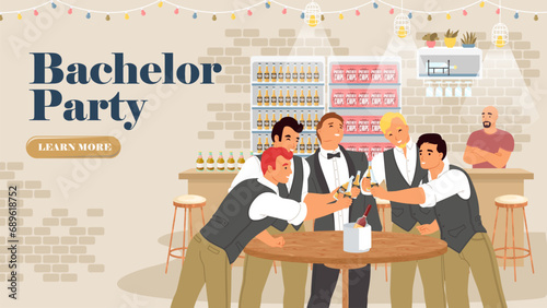 Bachelor party landing page design template vector illustration