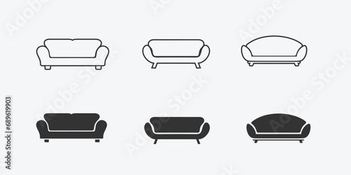 Set of vector illustrations of a sofa isolated on a white background. Free Illustration photo