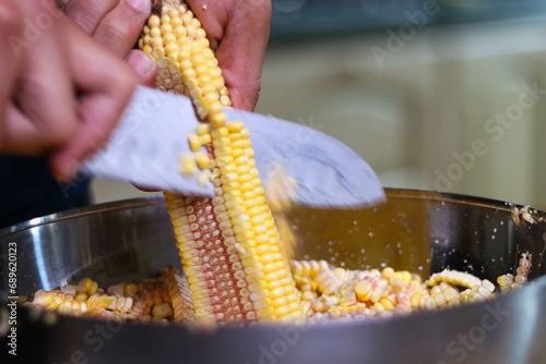 Artisanal preparation of corn cachapas, a typical Venezuelan dish. photo