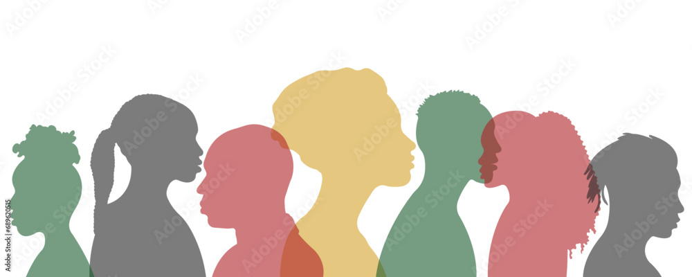 Silhouettes of dark-skinned people.An ethnic group.The concept of identity is racial equality and justice.Black history.