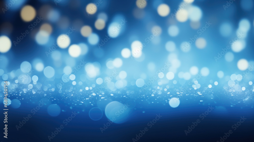 Abstract blue bokeh background with defocused lights and stars