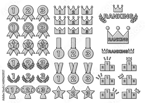 ランキングアイコンのイラストセット（グレー）