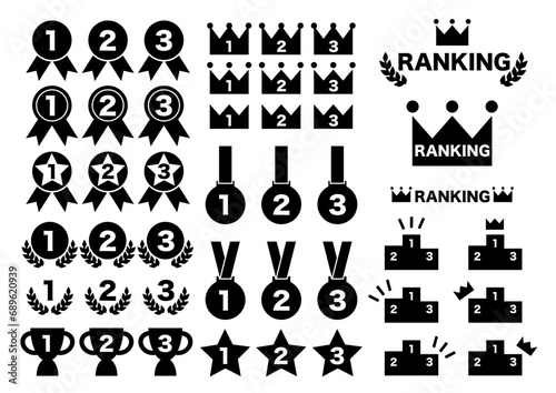 ランキングアイコンのイラストセット（黒）