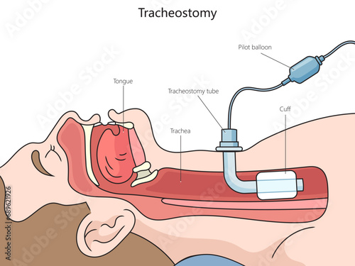 Tracheotomy tube structure vertebral column diagram hand drawn schematic vector illustration. Medical science educational illustration