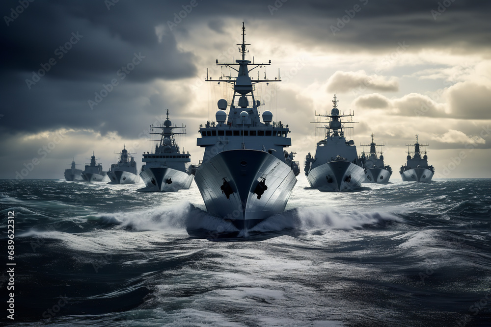 Majestic royal navy fleet at sea - symbolizing maritime power - dominance - and the naval strength under regal command.